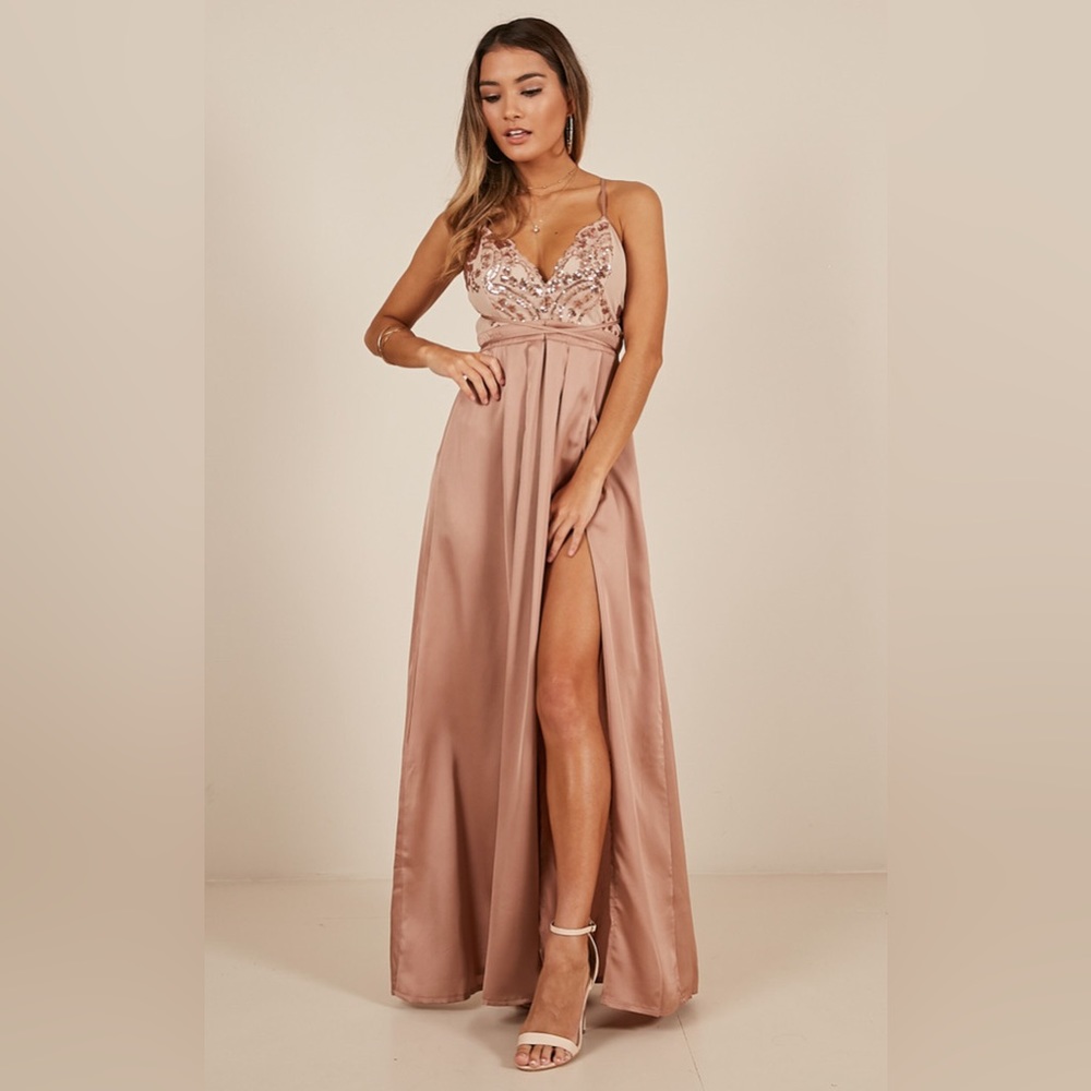 Showpo Prom Formal Sequin Long Dress- dusty rose, size S